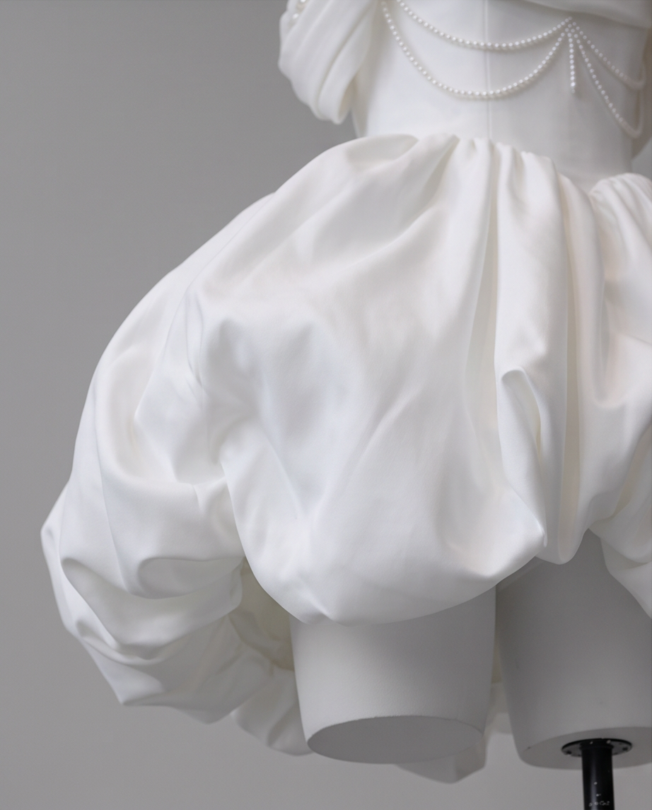 Pearl Draped Mini Wedding Dress