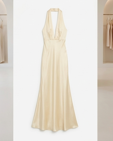 Champagne Satin Evening Gown