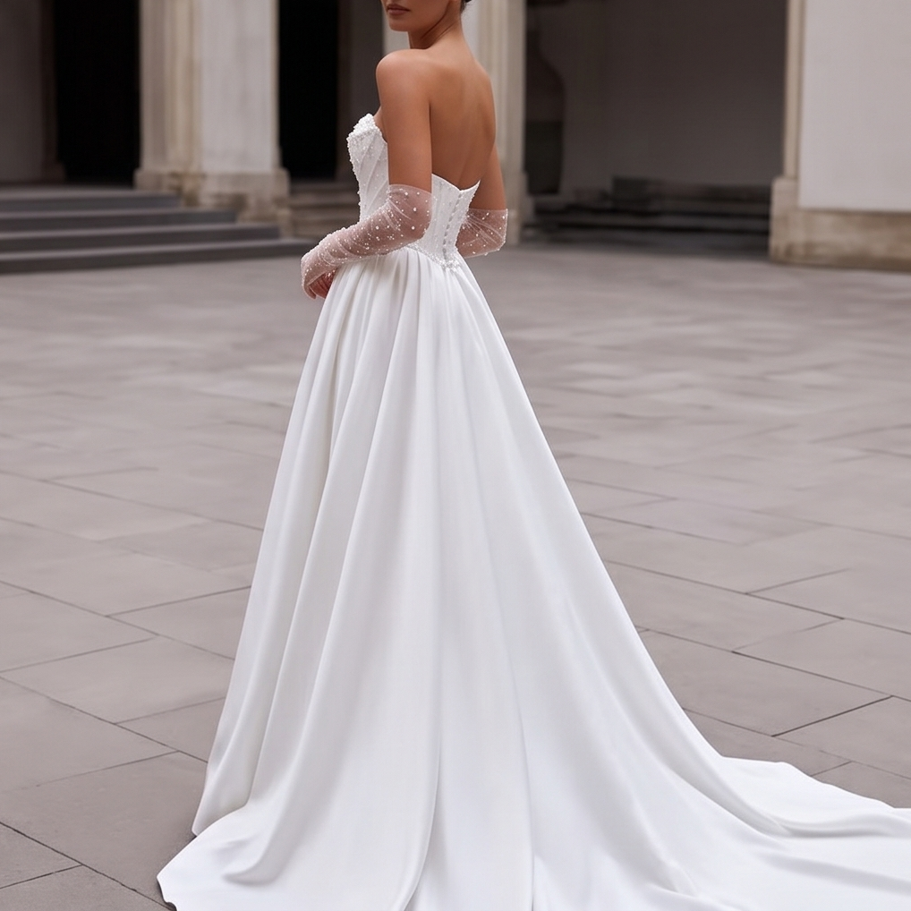 Pearl Embellished Satin Wedding Gown