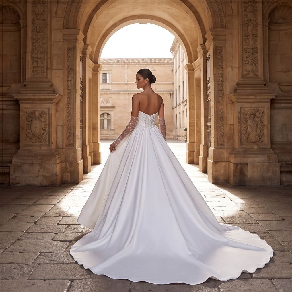 Pearl Embellished Satin Wedding Gown