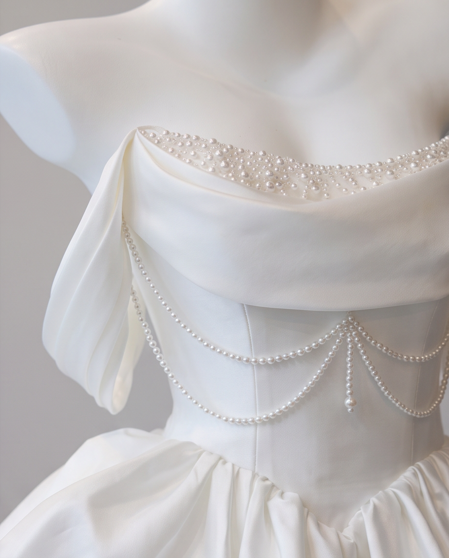 Pearl Draped Mini Wedding Dress