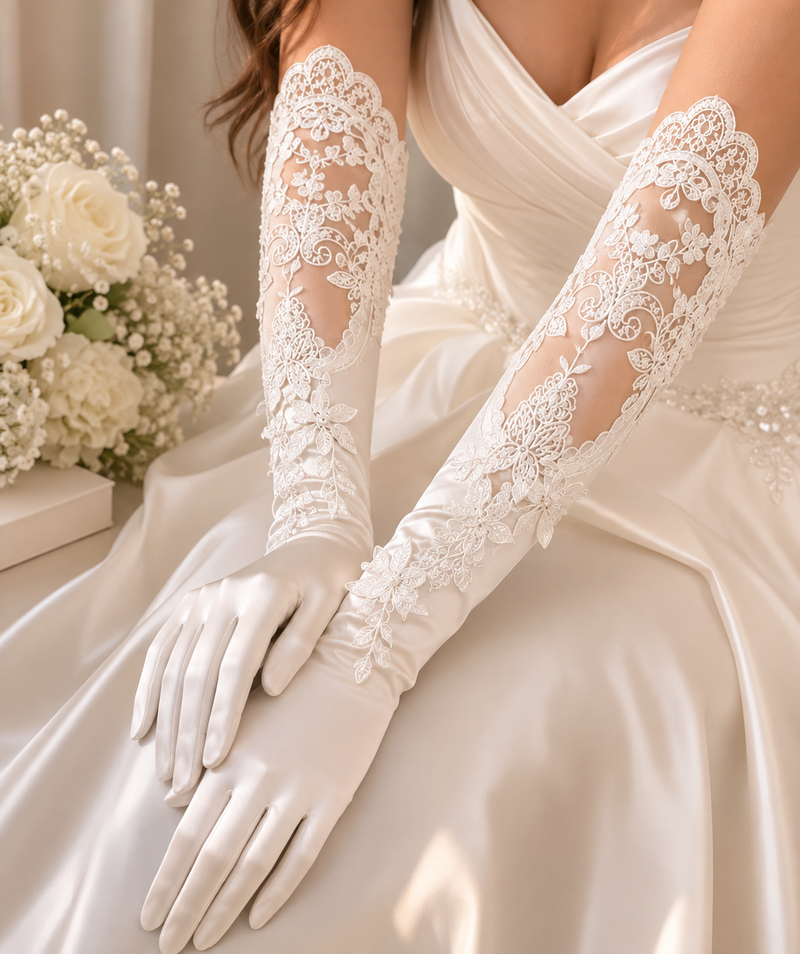 The Amara Lace Bridal Gloves