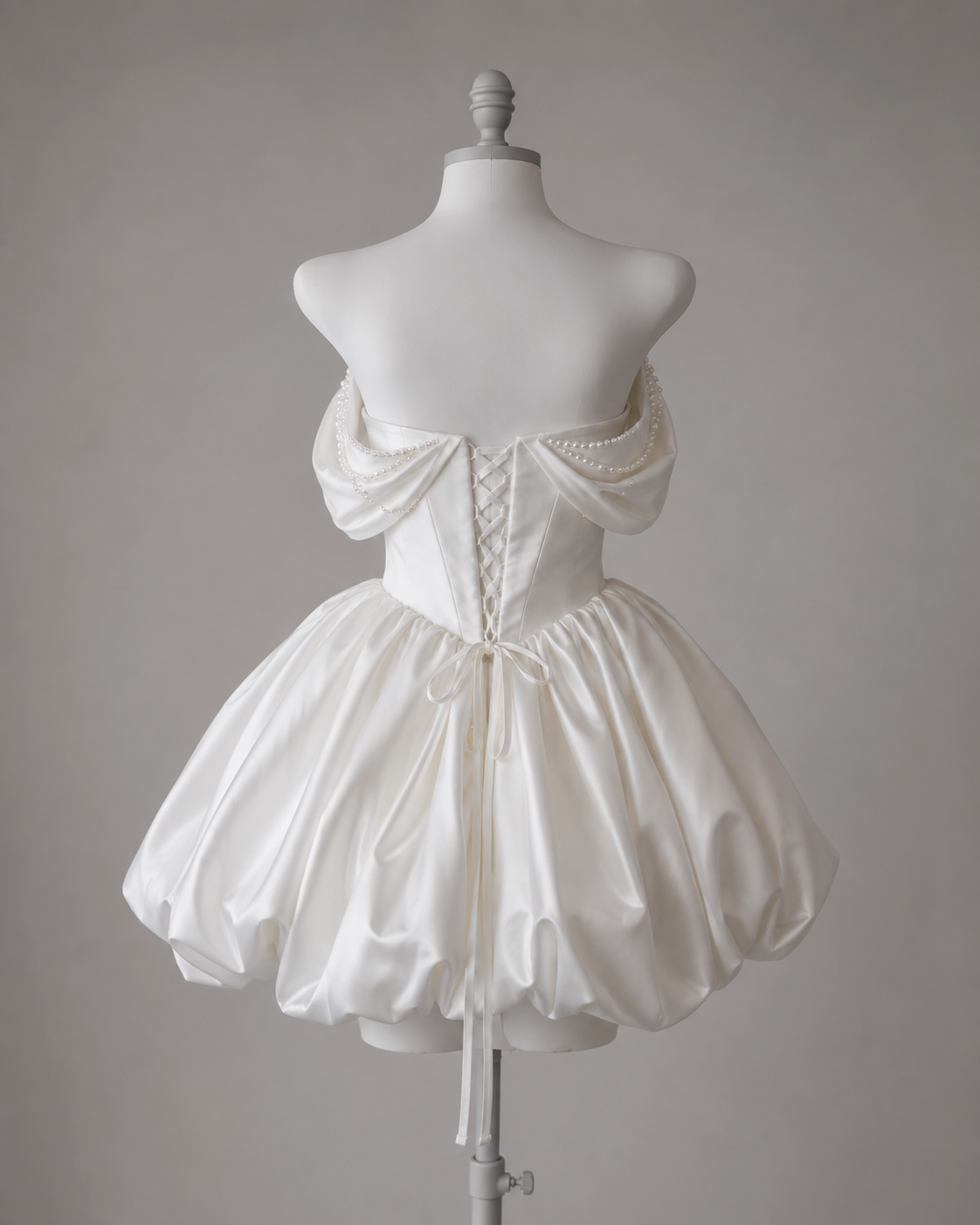 Pearl Draped Mini Wedding Dress