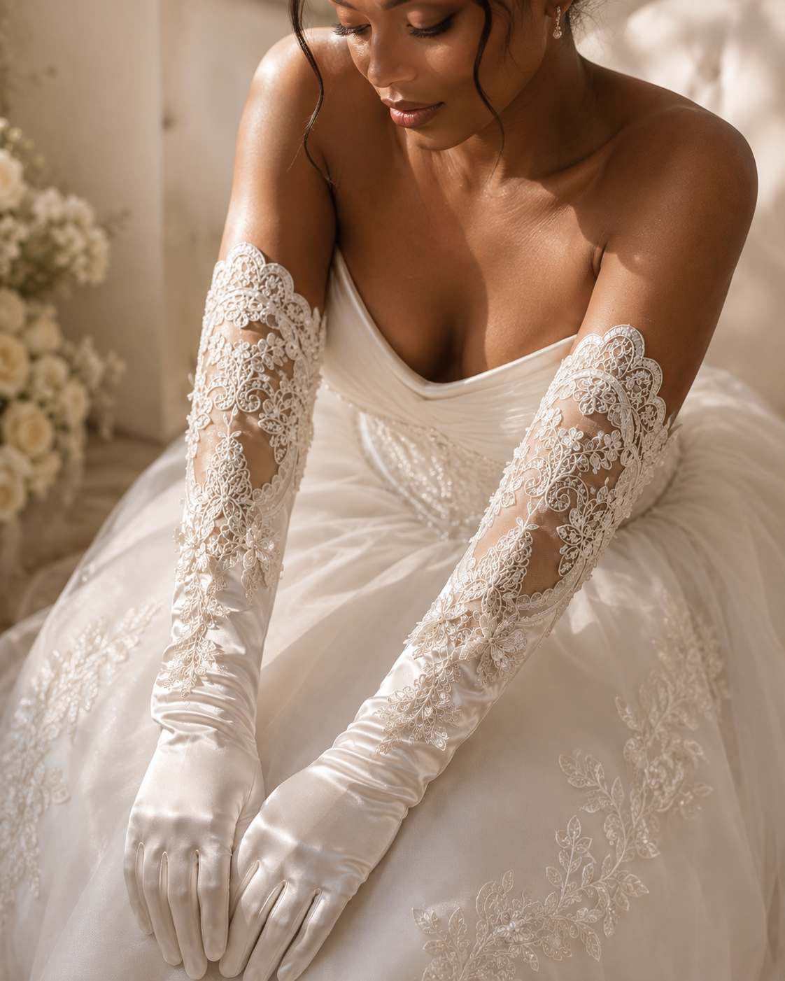 The Amara Lace Bridal Gloves