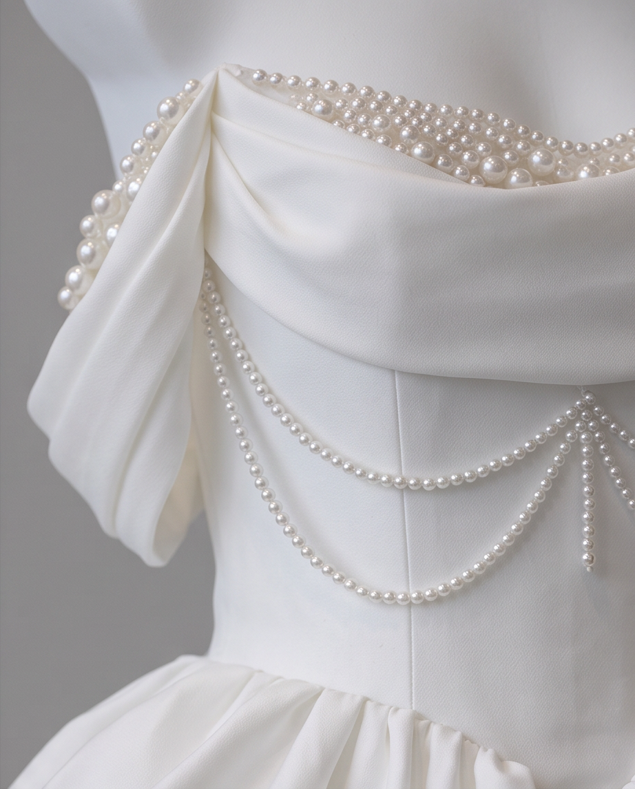 Pearl Draped Mini Wedding Dress