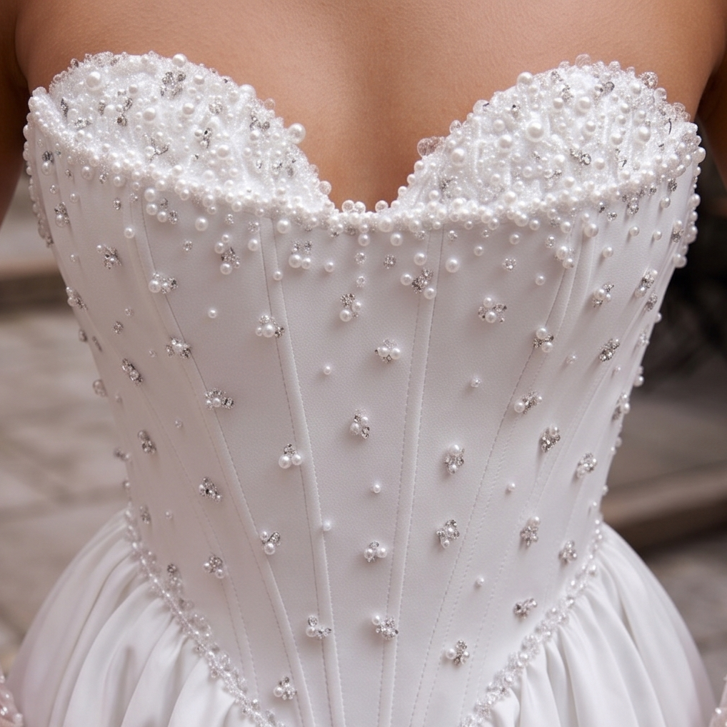 Pearl Embellished Satin Wedding Gown