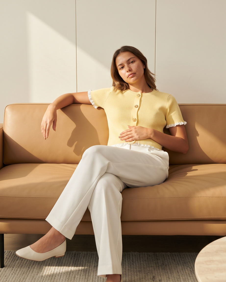 Women’s Ribbed Knit Button-Up Cardigan Top with Gold Buttons