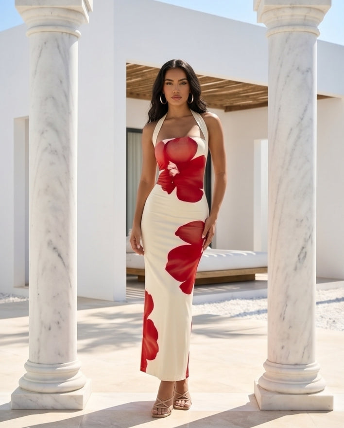 IVORY BLOOM HALTER MAXI DRESS