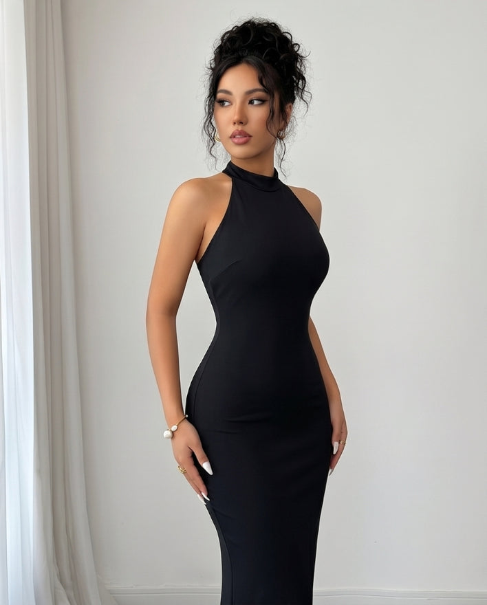Midnight Muse Halter Maxi Dress