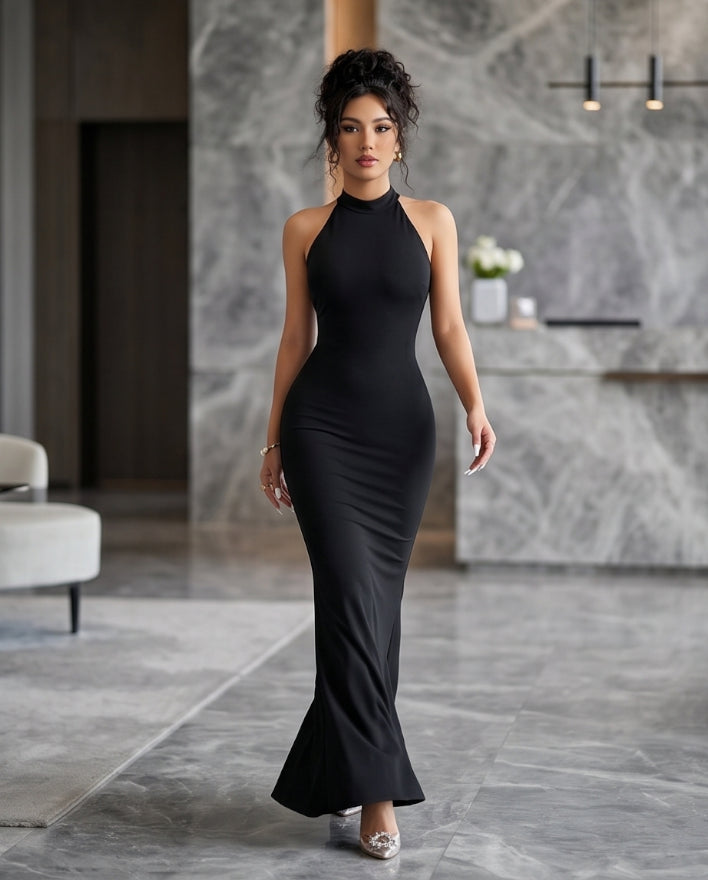 Midnight Muse Halter Maxi Dress