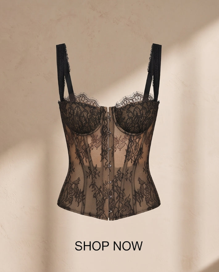 Sheer black lace corset top, Romantic Bustier, Bridal Luxury Fashion