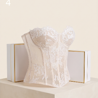 Champagne Lace Corset: Sculpting Floral Embroidery, Boned Silhouette, Timeless Feminine Style